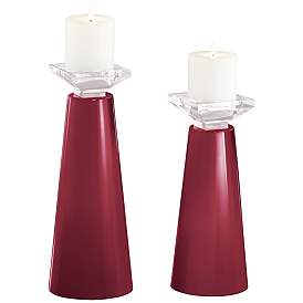 Image2 of Meghan Antique Red Pillar Glass Candle Holders Set of 2