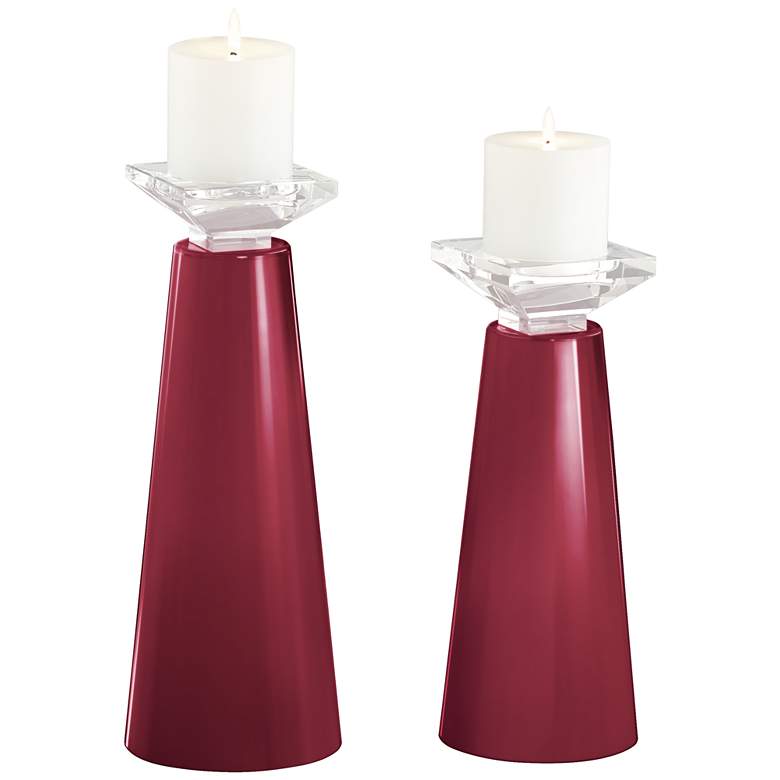 Image 2 Meghan Antique Red Pillar Glass Candle Holders Set of 2