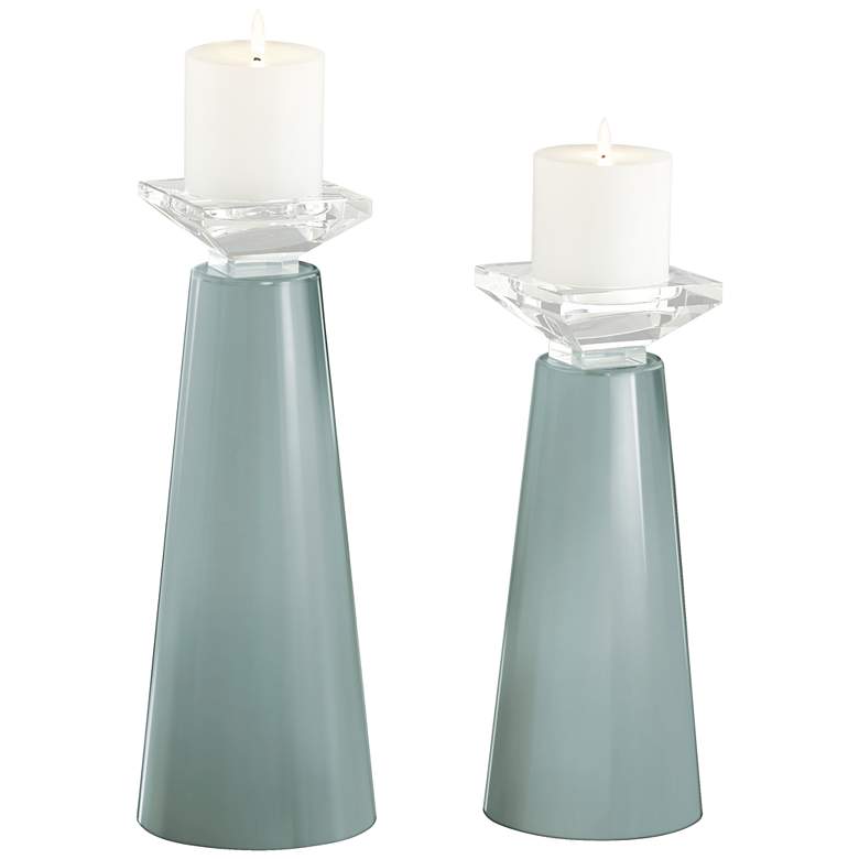 Image 2 Meghan Aqua-Sphere Glass Pillar Candle Holder Set of 2