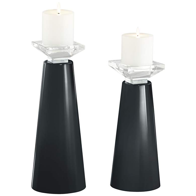 Image 2 Meghan Black of Night Glass Pillar Candle Holder Set of 2
