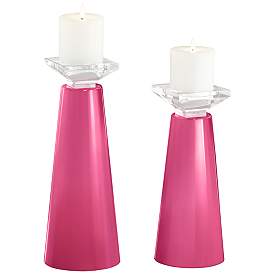 Image2 of Meghan Blossom Pink Glass Pillar Candle Holder Set of 2