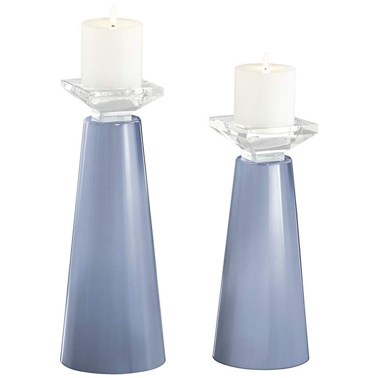 Image 2 Meghan Blue Sky Glass Pillar Candle Holders Set of 2
