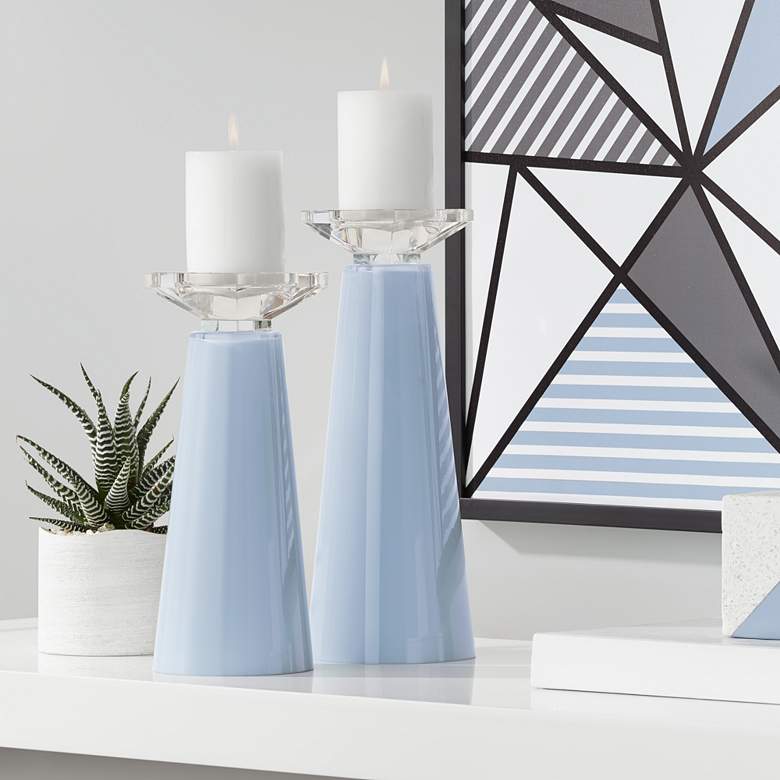 Image 1 Meghan Blue Sky Glass Pillar Candle Holders Set of 2