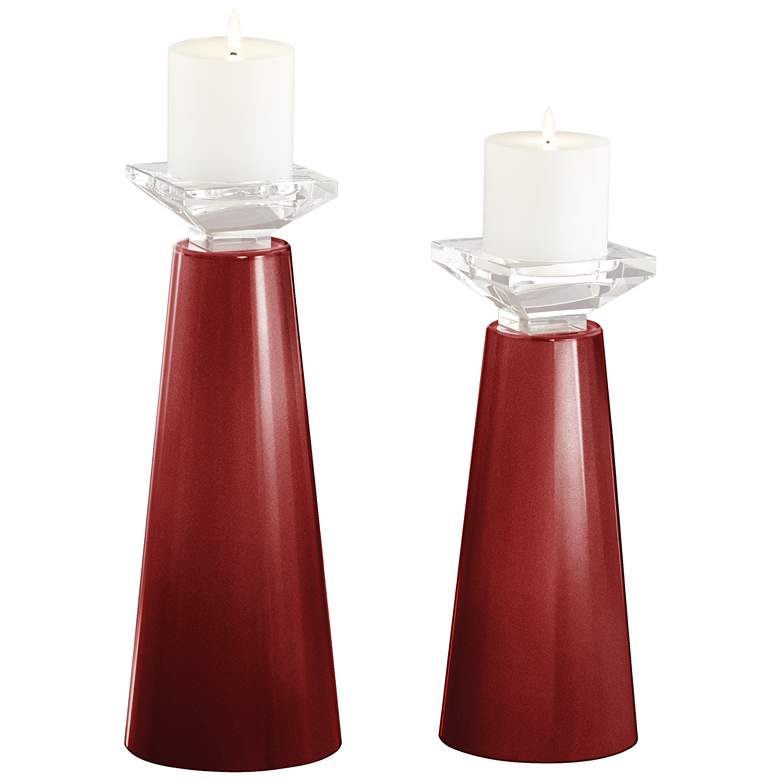 Image 1 Meghan Cabernet Red Metallic Glass Candle Holder Set of 2