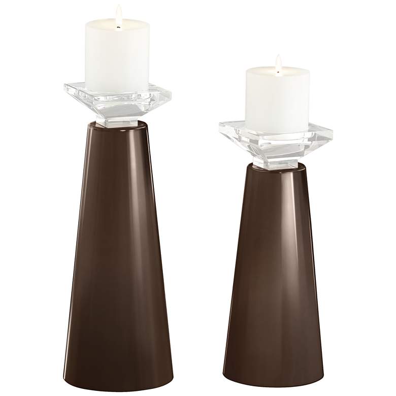 Image 2 Meghan Carafe Brown Glass Pillar Candle Holder Set of 2