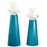 Meghan Caribbean Sea Blue Glass Pillar Candle Holder Set of 2