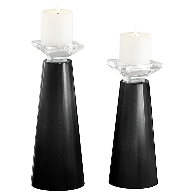 Image 1 Meghan Caviar Metallic Glass Pillar Candle Holder Set of 2