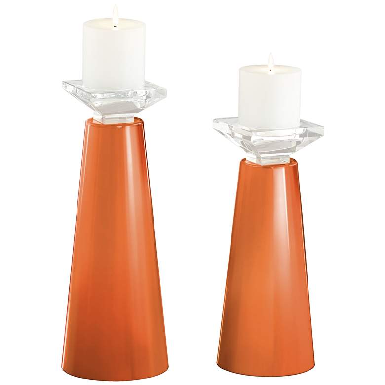 Image 2 Meghan Celosia Orange Glass Pillar Candle Holders Set of 2