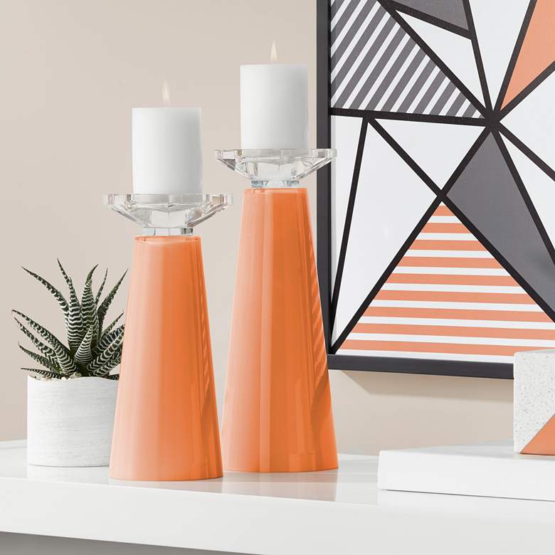 Image 1 Meghan Celosia Orange Glass Pillar Candle Holders Set of 2