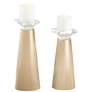 Meghan Colonial Tan Glass Pillar Candle Holders Set of 2