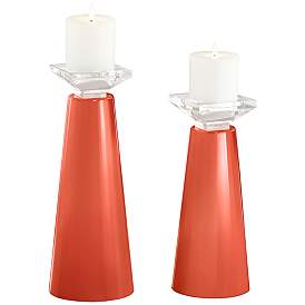 Image2 of Meghan Daring Orange Glass Pillar Candle Holders Set of 2