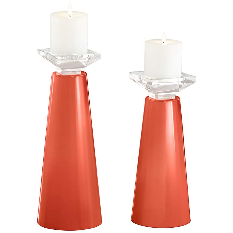 Meghan Daring Orange Glass Pillar Candle Holders Set of 2