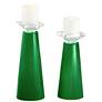 Meghan Envy Green Glass Pillar Candle Holder Set of 2
