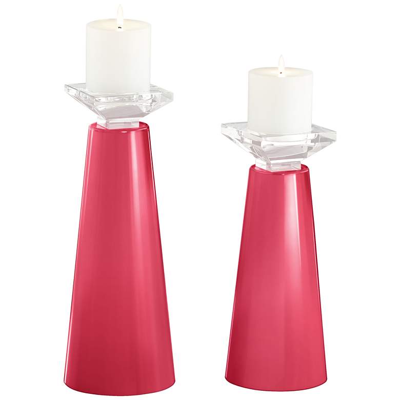 Image 2 Meghan Eros Pink Glass Pillar Candle Holders Set of 2