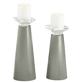 Image2 of Meghan Evergreen Fog Glass Pillar Candle Holder Set of 2