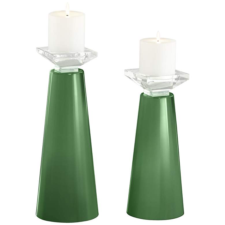 Meghan Garden Grove Glass Pillar Candle Holder Set of 2