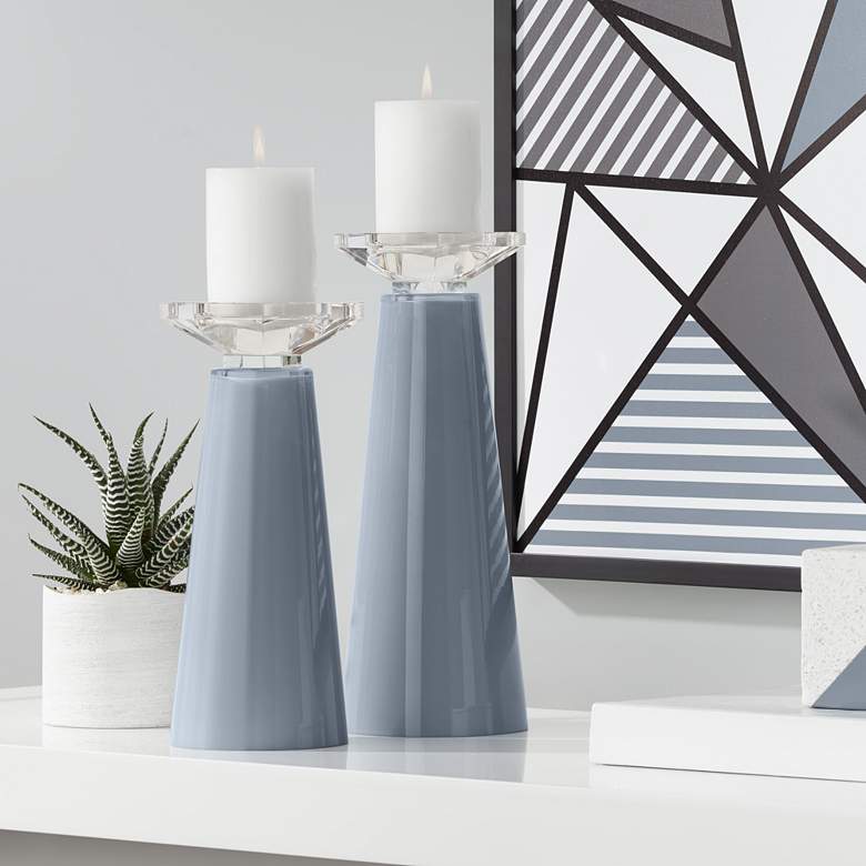 Image 1 Meghan Granite Peak Glass Pillar Candle Holder Set of 2