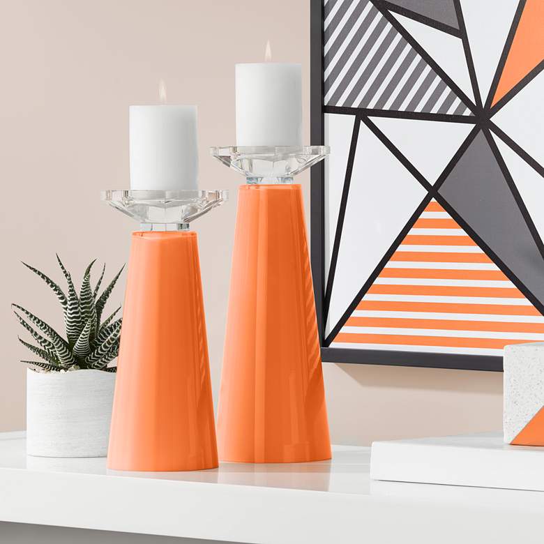 Image 1 Meghan Invigorate Orange Glass Pillar Candle Holder Set of 2