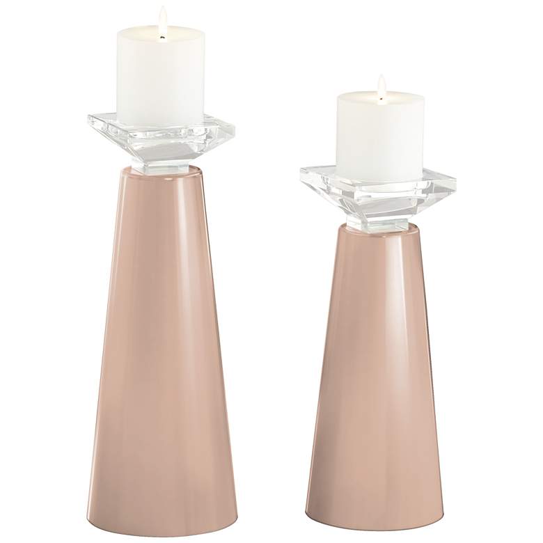 Image 2 Meghan Italian Coral Glass Pillar Candle Holder Set of 2