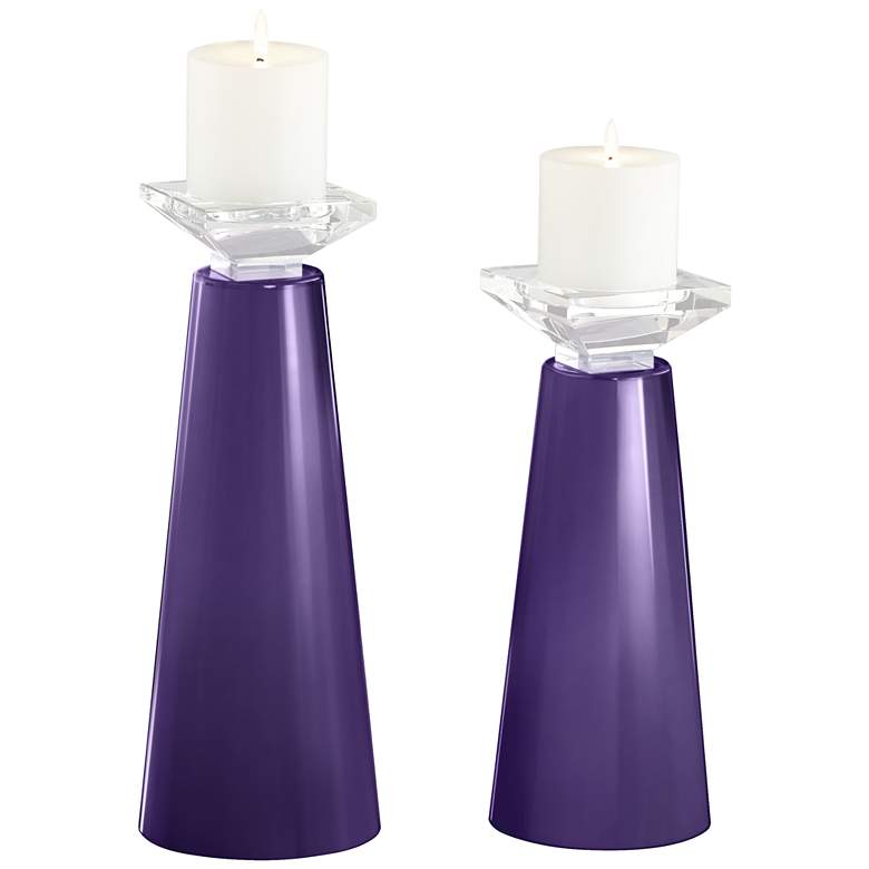 Image 2 Meghan Izmir Purple Glass Pillar Candle Holder Set of 2