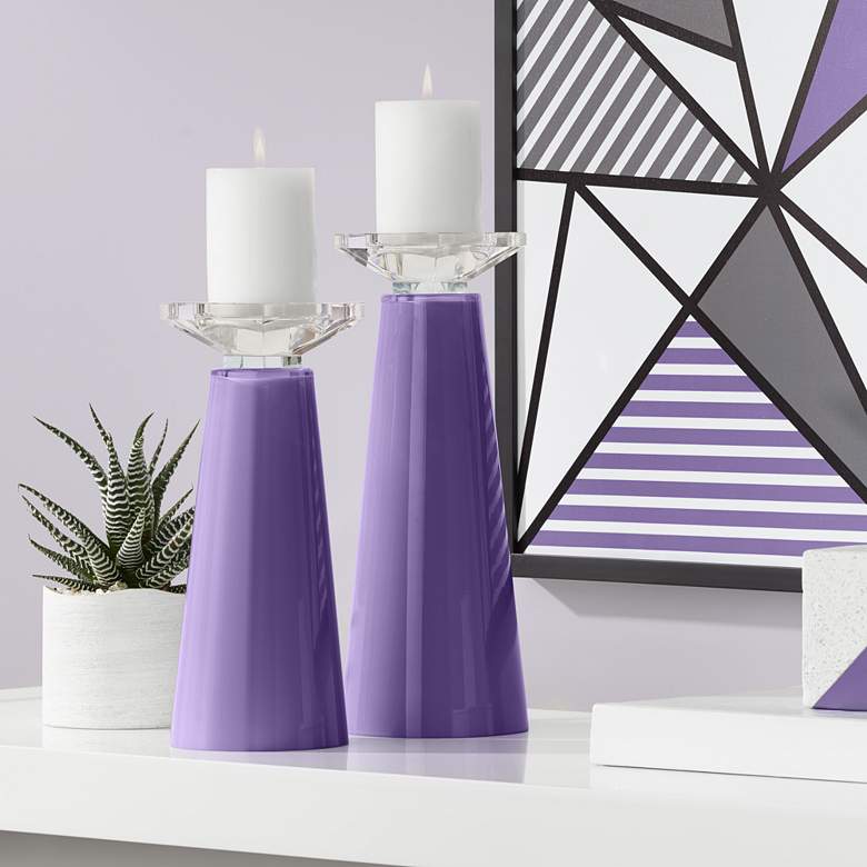 Image 1 Meghan Izmir Purple Glass Pillar Candle Holder Set of 2