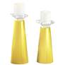 Meghan Lemon Twist Yellow Glass Pillar Candle Holders Set of 2