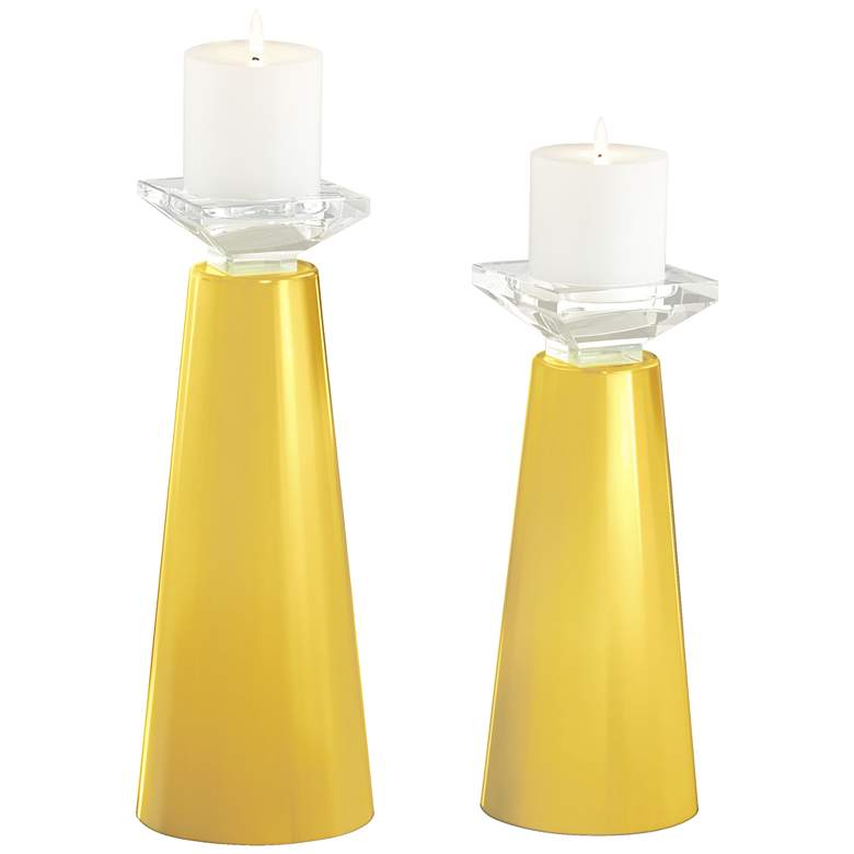 Image 2 Meghan Lemon Zest Glass Pillar Candle Holder Set of 2