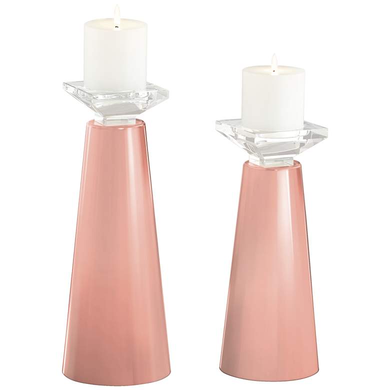 Image 2 Meghan Mellow Coral Glass Pillar Candle Holder Set of 2