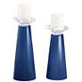 Meghan Monaco Blue Glass Pillar Candle Holders Set of 2