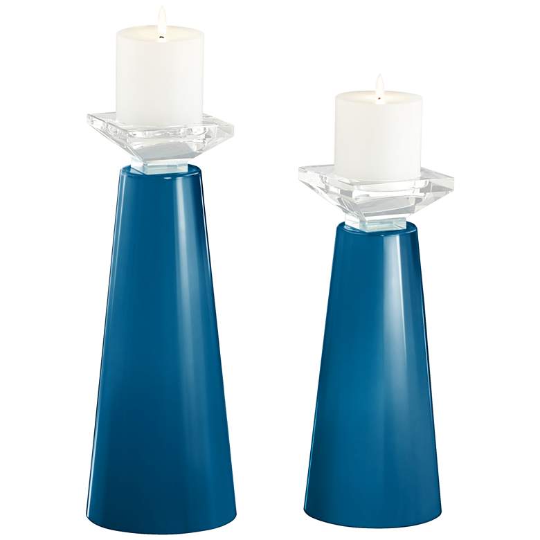 Image 2 Meghan Mykonos Blue Glass Pillar Candle Holder Set of 2