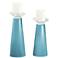 Meghan Nautilus Blue Glass Pillar Candle Holder Set of 2