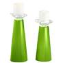 Meghan Neon Green Glass Pillar Candle Holder Set of 2