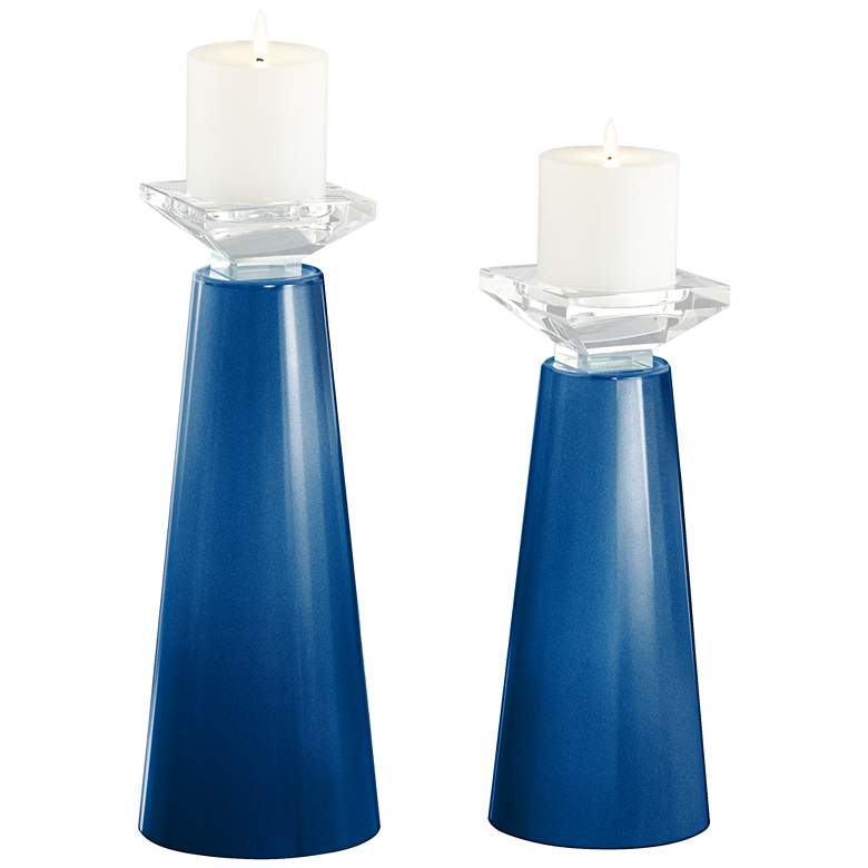 Image 1 Meghan Ocean Metallic Glass Pillar Candle Holder Set of 2