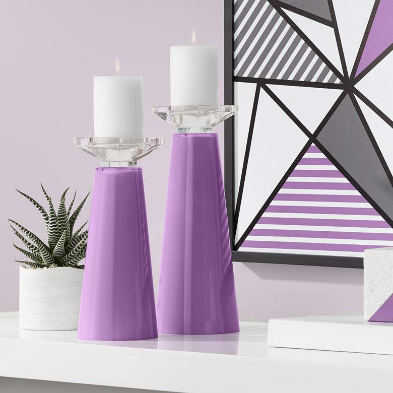 Image 1 Meghan Passionate Purple Glass Pillar Candle Holder Set of 2