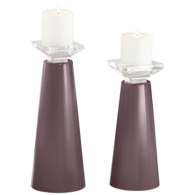 Image 2 Meghan Poetry Plum Glass Pillar Candle Holder Set of 2