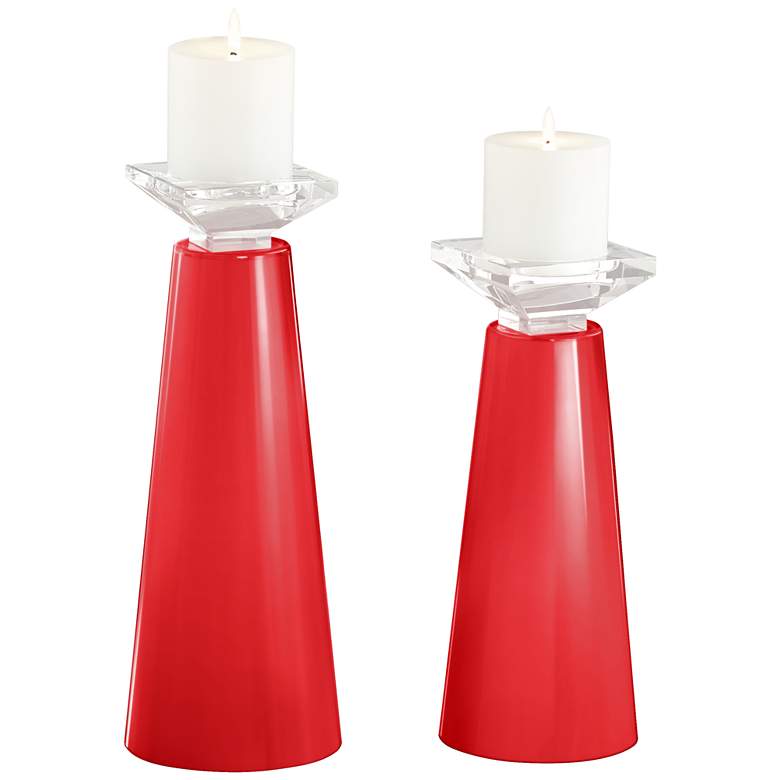 Image 2 Meghan Poppy Red Glass Pillar Candle Holder Set of 2