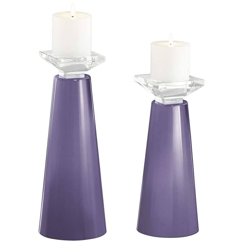 Image 2 Meghan Purple Haze Glass Pillar Candle Holder Set of 2