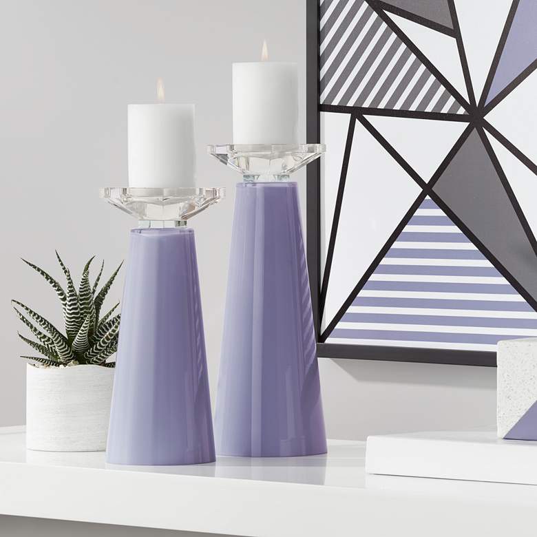 Image 1 Meghan Purple Haze Glass Pillar Candle Holder Set of 2