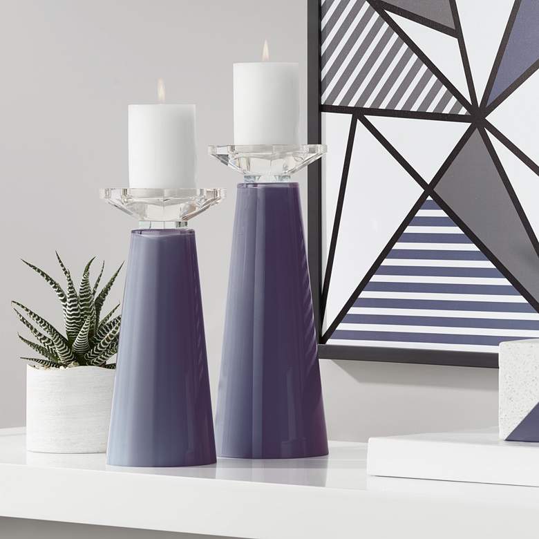 Image 1 Meghan Quixotic Plum Glass Pillar Candle Holder Set of 2
