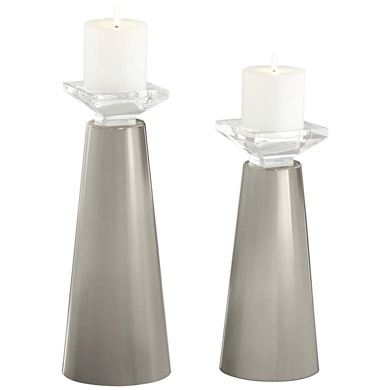 Image 2 Meghan Requisite Gray Glass Pillar Candle Holders Set of 2