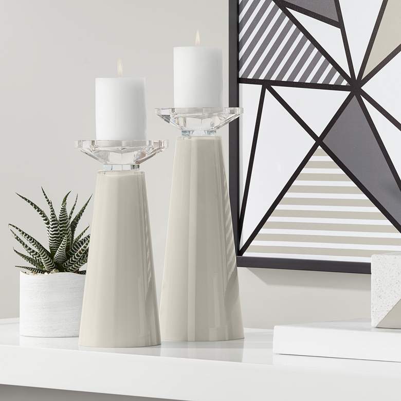 Image 1 Meghan Requisite Gray Glass Pillar Candle Holders Set of 2