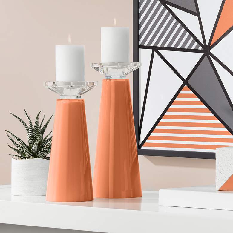 Image 1 Meghan Robust Orange Glass Pillar Candle Holder Set of 2