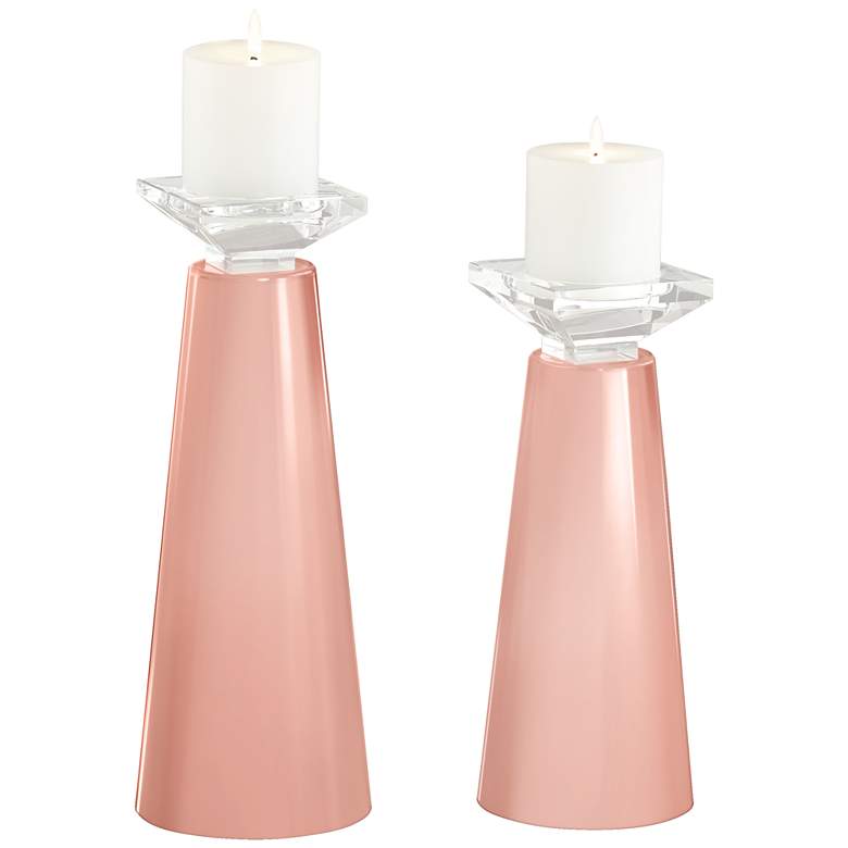 Image 2 Meghan Rose Pink Glass Pillar Candle Holder Set of 2