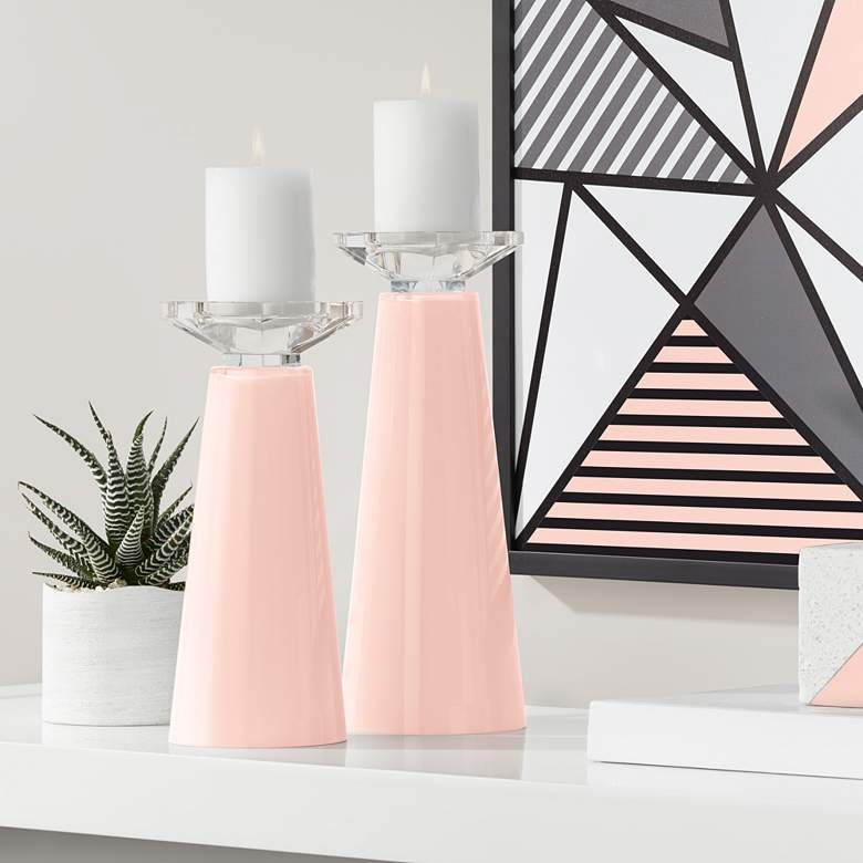 Image 1 Meghan Rose Pink Glass Pillar Candle Holder Set of 2