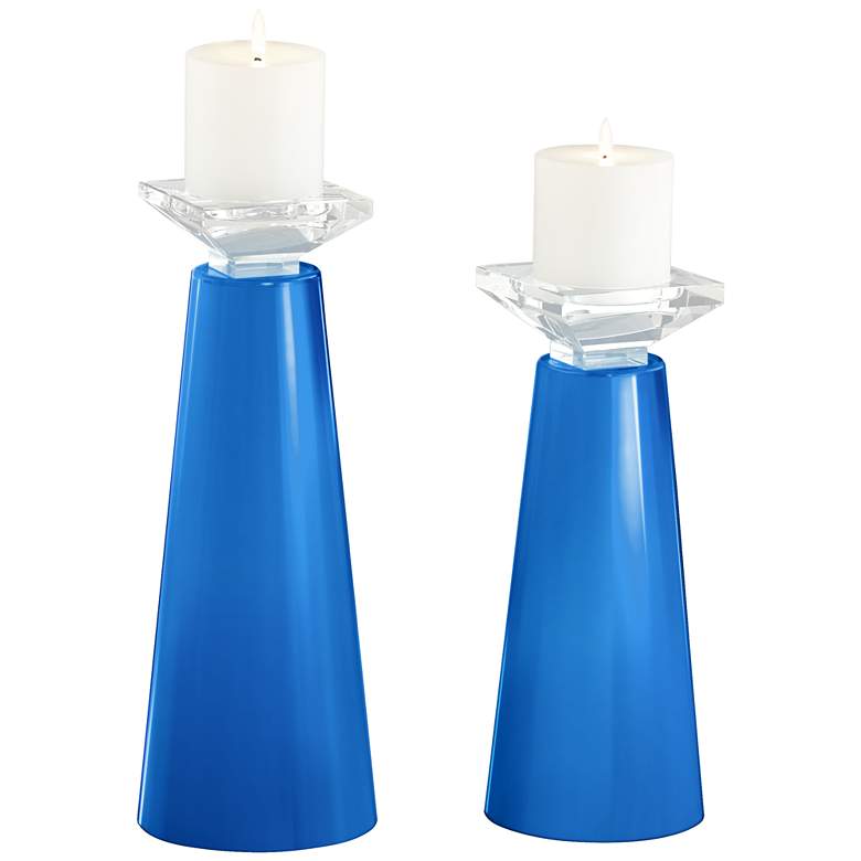 Image 2 Meghan Royal Blue Glass Pillar Candle Holder Set of 2