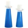 Meghan Royal Blue Glass Pillar Candle Holder Set of 2