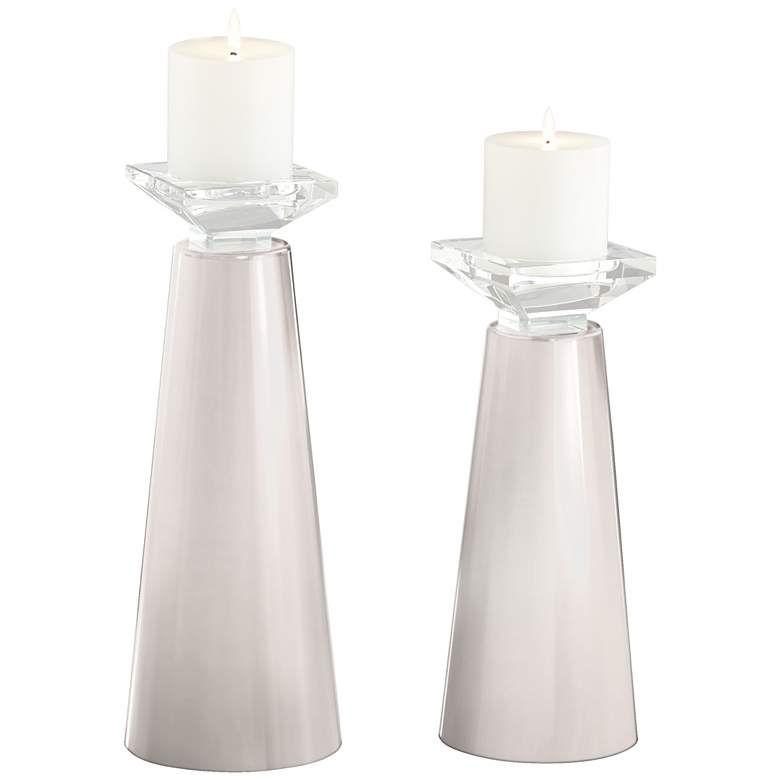 Image 2 Meghan Smart White Glass Pillar Candle Holder Set of 2