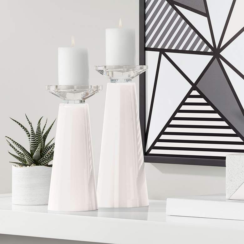 Meghan Smart White Glass Pillar Candle Holder Set of 2