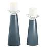Meghan Smoky Blue Glass Pillar Candle Holders Set of 2