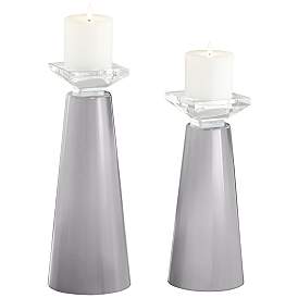 Image2 of Meghan Swanky Gray Glass Pillar Candle Holder Set of 2